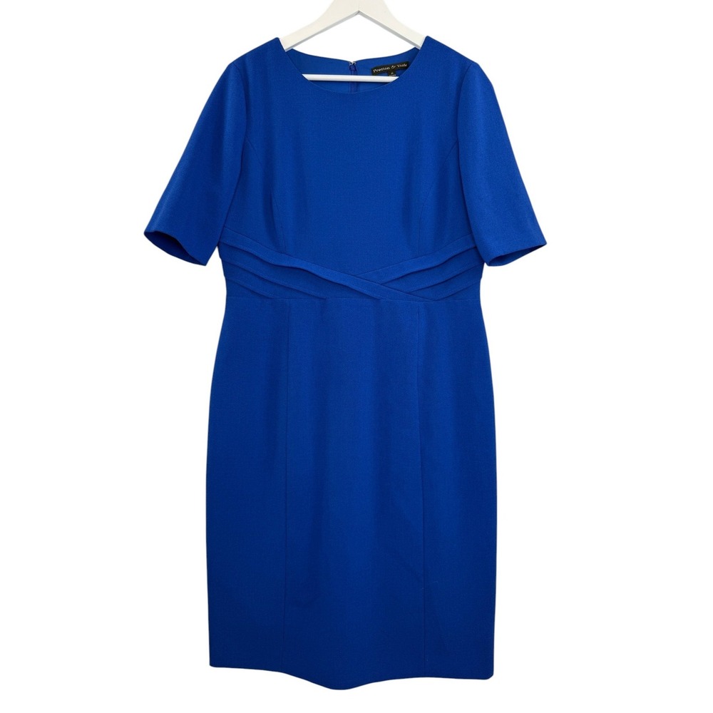 Preston & York Size 14 Royal Blue Sheath Dress Pleated Waist Stretch Lined